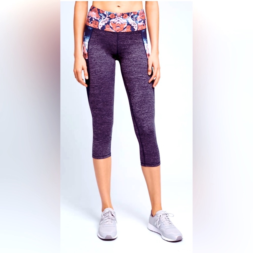 Anthropologie Floral Capri Leggings Blue Pink Capri Sz Medium